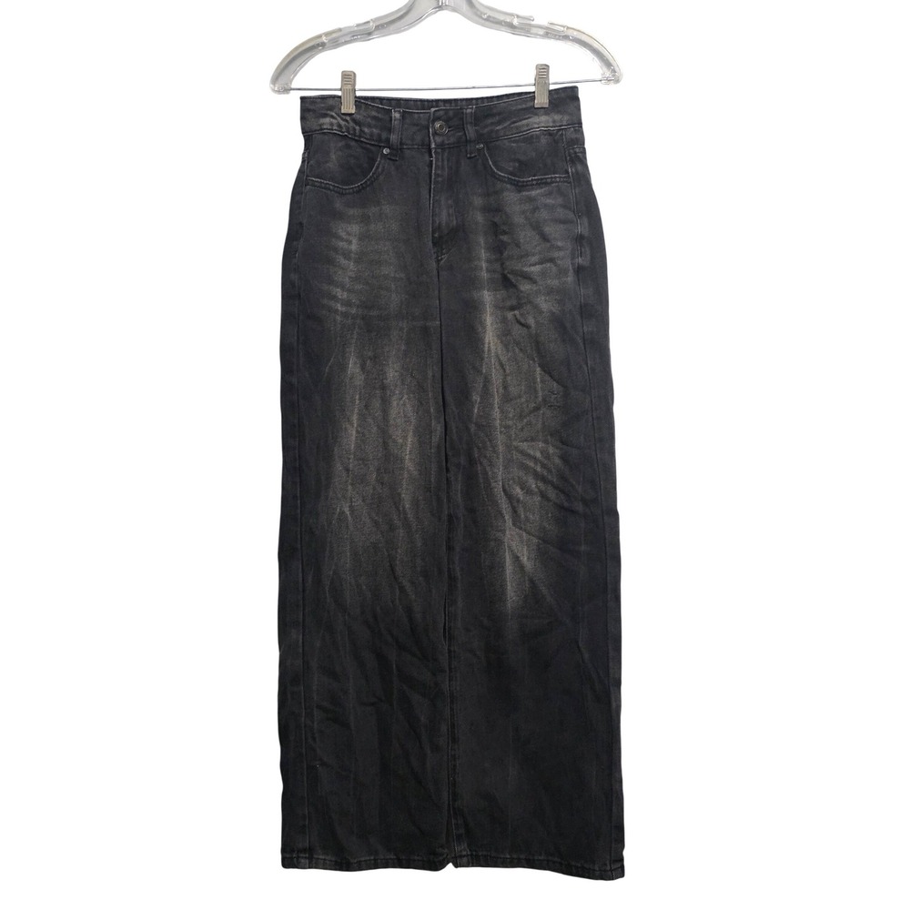 Rise Supply Co Womens High Waisted Wide Leg Jeans Black Wash Size 1